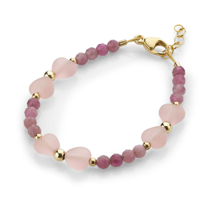 CRYSTAL DREAM MARBLEIZED ROSE BEADS WITH MINI PINK HEARTS AROUND BRACELET