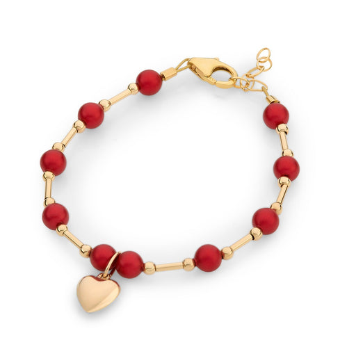 CRYSTAL DREAM RED PEARLS WITH GOLD TUBES AND GOLD HEART CHARM