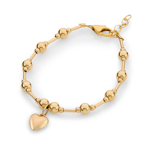 CRYSTAL DREAM GOLD BEADS WITH GOLD TUBES AND GOLD HEART CHARM BRACELET