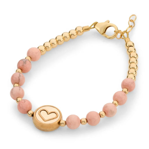 CRYSTAL DREAM GOLD BEAD HEART WITH PINK MARBLE AND GOLD BEADS BRACELET