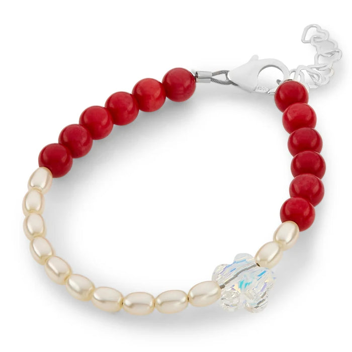 CRYSTAL DREAM RICE PEARL WITH RED PEARLS CLEAR SWAROVSKI FLOWER BRACELET