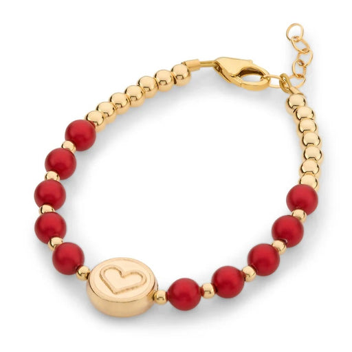 CRYSTAL DREAM GOLD BEAD WITH HEART WITH ROUGE PEARLS AND GOLD BEADS BRACELET