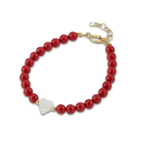 CRYSTAL DREAM RED PEARLS WITH WHITE HEART MOTHER OF PEARLS BEAD BRACELET