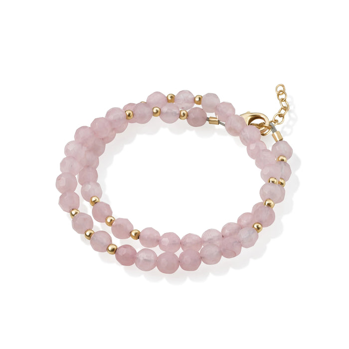 CRYSTAL DREAM PINK GEMSTONE WITH GOLD BEADS DOUBLE BRACELET JEWELRY CRYSTAL DREAM