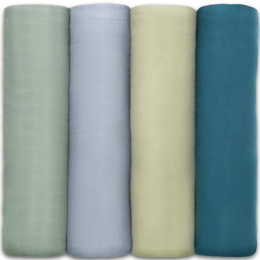Muslin Swaddle Blankets, 4 Pack by Comfy Cubs - Sage, Pacific Blue, Fern, Neptune Swaddles Comfy Cubs