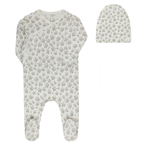 AURORA - MODAL FRENCH TERRY BLOOMS COLLECTION - FOOTIE + BEANIE IVORY BLUE CLOTHING AURORA