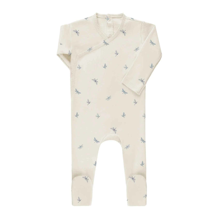 AURORA CLASSICS BABY FOOTIE JERSEY COTTON BUTTERFLY/ DRAGONFLY COLLECTION IVORY BLUE FOOTIE AURORA