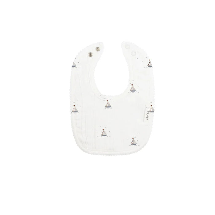AURORA CLASSICS BABY BOY BIB - JERSEY COTTON NAUTICAL COLLECTION . IVORY BLUE BIB AURORA