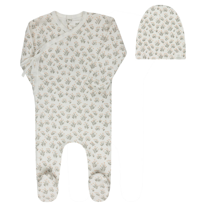 AURORA - MODAL FRENCH TERRY BLOOMS COLLECTION - FOOTIE + BEANIE IVORY MAUVE CLOTHING AURORA