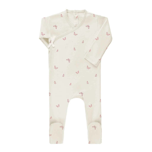 AURORA CLASSICS BABY FOOTIE JERSEY COTTON BUTTERFLY/ DRAGONFLY COLLECTION IVORY PINK FOOTIE AURORA