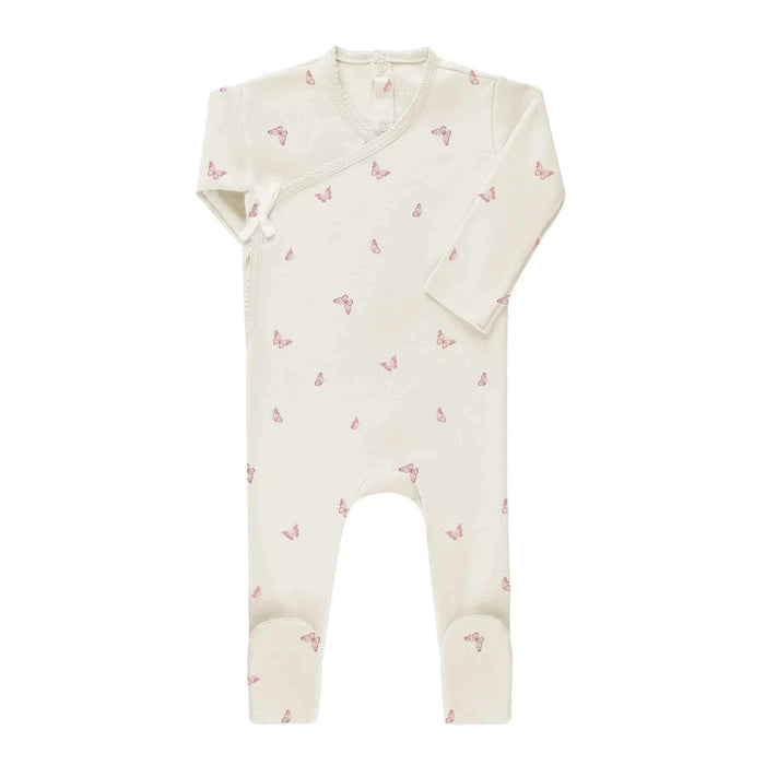 AURORA CLASSICS BABY FOOTIE JERSEY COTTON BUTTERFLY/ DRAGONFLY COLLECTION IVORY PINK FOOTIE AURORA