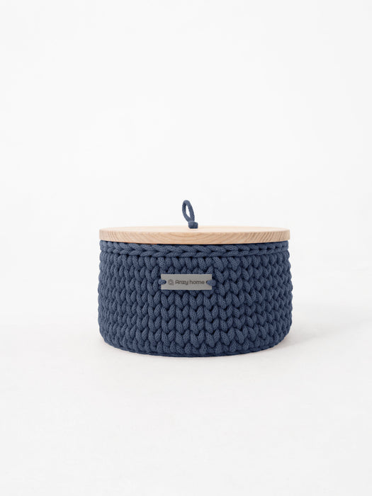 Round Storage Baskets w/ Wooden Lid Recycled Storage & Organization Anzy Home