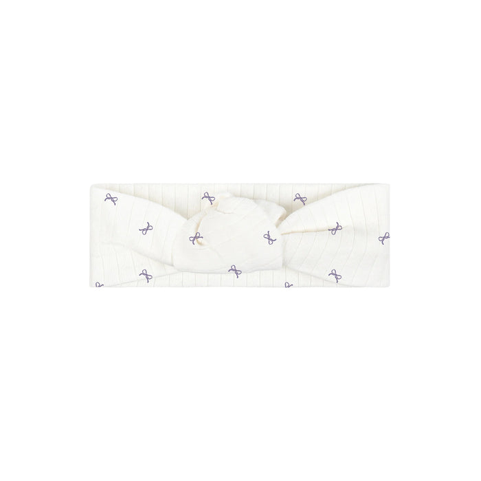 AURORA CLASSICS BABY GIRL SWEATBAND BOW PATTERN COLLECTION . IVORY LILAC HEADBAND AURORA
