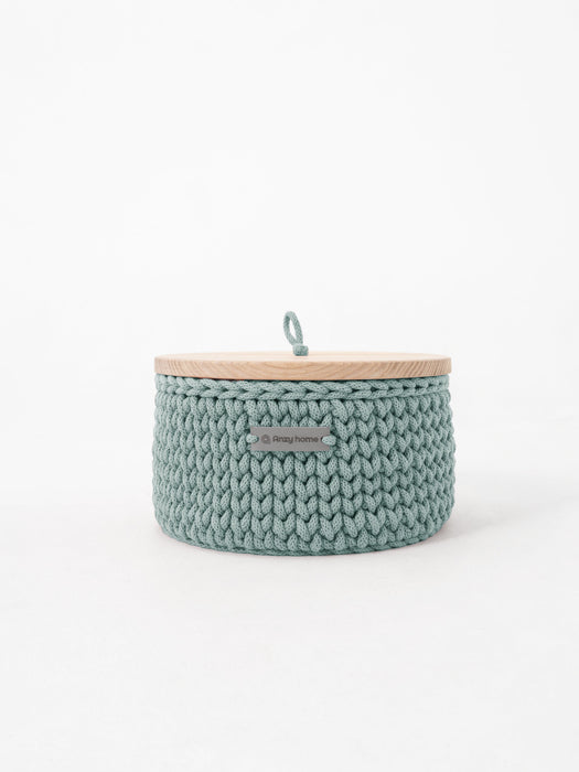 Round Storage Baskets w/ Wooden Lid Recycled Storage & Organization Anzy Home
