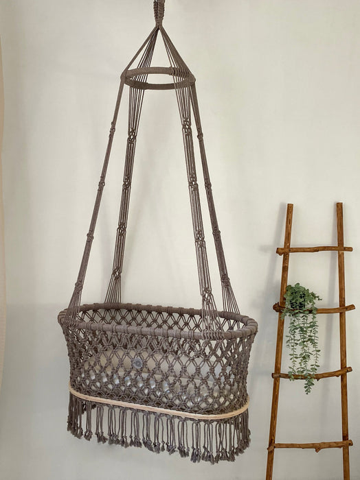 Hanging Macrame Baby Bassinet Champagne Cord Bassinets & Cradles Anzy Home
