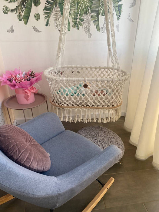 Hanging Macrame Baby Bassinet Bassinets & Cradles Anzy Home