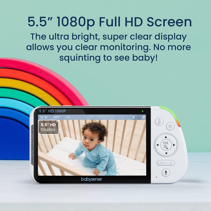 Babysense Max View: Video Baby Monitor with 2 Cameras, Non Wifi, Split Screen, Night Light & Sound Machine Video Monitor Babysense