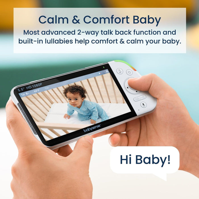 Babysense Max View: Video Baby Monitor with 2 Cameras, Non Wifi, Split Screen, Night Light & Sound Machine Video Monitor Babysense
