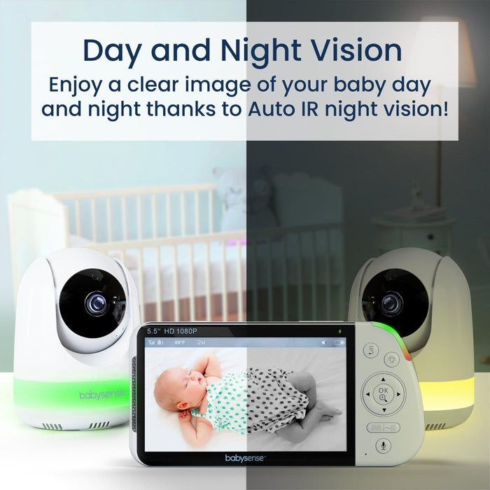 Babysense Max View: Video Baby Monitor with 2 Cameras, Non Wifi, Split Screen, Night Light & Sound Machine Video Monitor Babysense