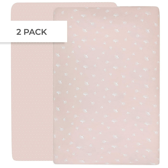 2PK CRIB SHEET PINK GINKGO LEAF