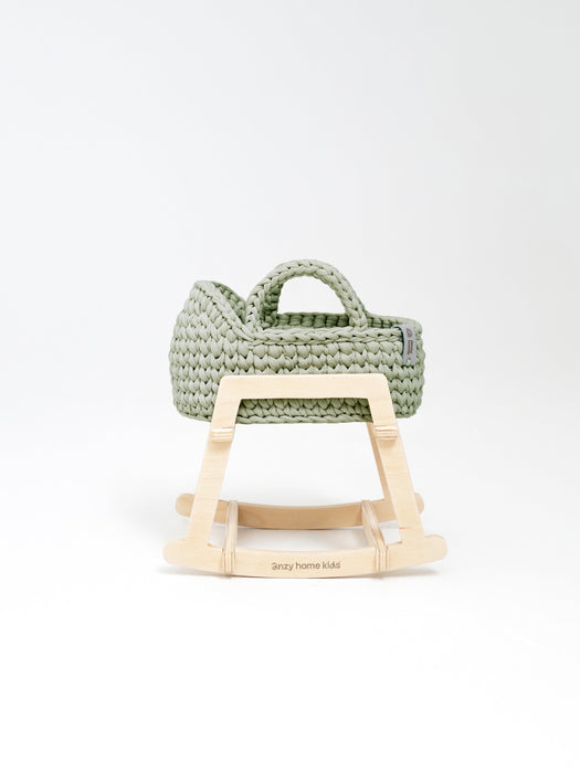 Mini Doll Moses Basket w/Rocking Stand Sage green Dolls, Playsets & Toy Figures Anzy Home