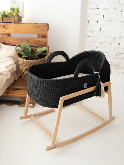 XL Moses Basket with Round Hood Black Bassinets & Cradles Anzy Home