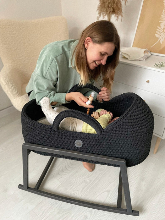 Standard Moses Basket with Round Hood Black Bassinets & Cradles Anzy Home