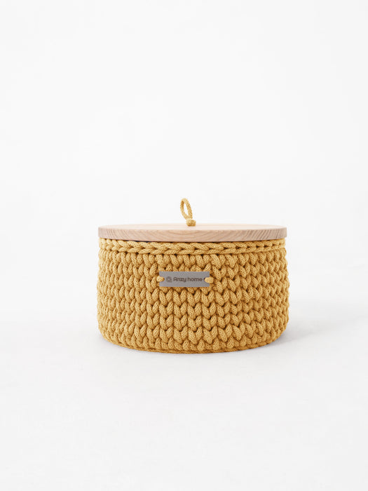 Round Storage Baskets w/ Wooden Lid Recycled Storage & Organization Anzy Home