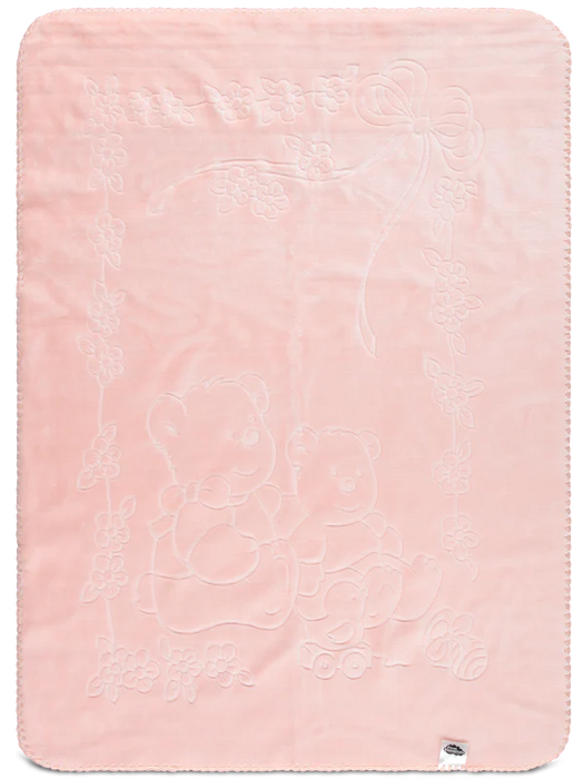 FIRST ESSENTIALS CRIB BABY ENGRAVED BEAR BLANKET (43"- 55") . PINK BLANKETS FIRST ESSENTIALS