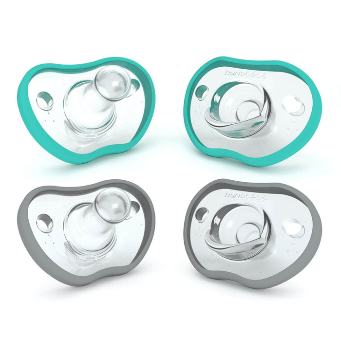 Flexy Silicone Pacifiers Teal-Grey 0-3 Months 4-Pack Pacifiers & Teethers Nanobébé