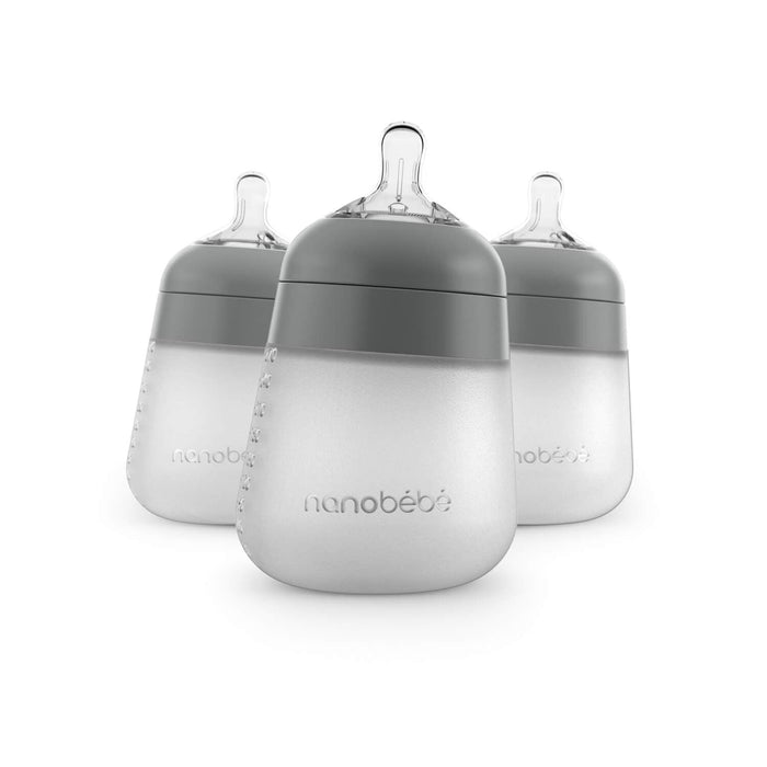9oz Flexy Silicone Baby Bottle 3-Pack Grey Baby Bottles Nanobébé