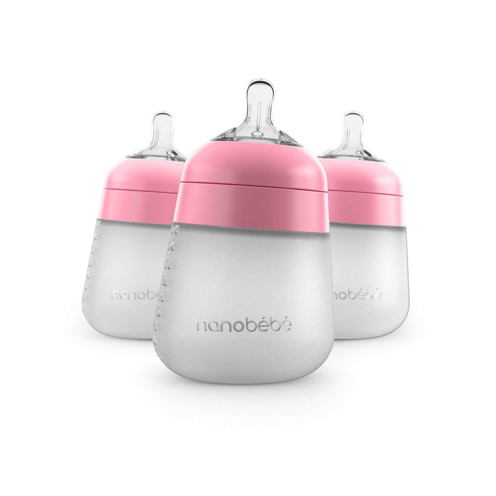 9oz Flexy Silicone Baby Bottle 3-Pack Pink Baby Bottles Nanobébé
