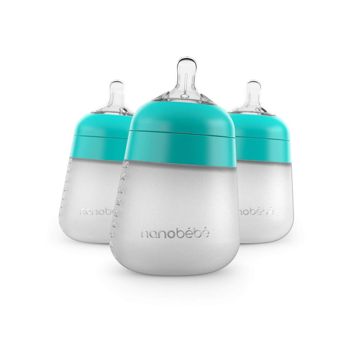 9oz Flexy Silicone Baby Bottle 3-Pack Teal Baby Bottles Nanobébé