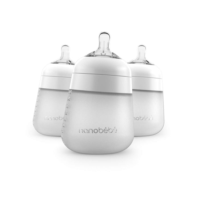 9oz Flexy Silicone Baby Bottle 3-Pack White Baby Bottles Nanobébé