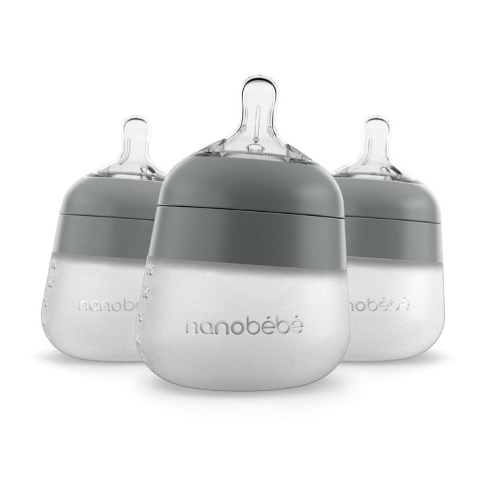 5oz Flexy Silicone Baby Bottle 3-Pack Grey Baby Bottles Nanobébé