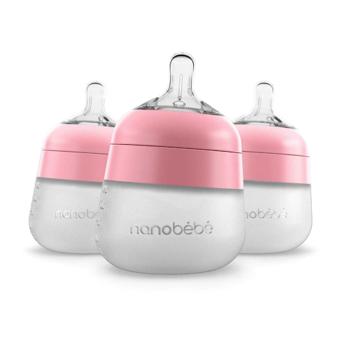 5oz Flexy Silicone Baby Bottle 3-Pack Pink Baby Bottles Nanobébé