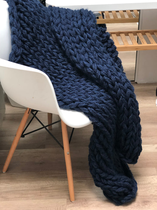 Chunky Knit Blanket in Navy Blue Anzy Home