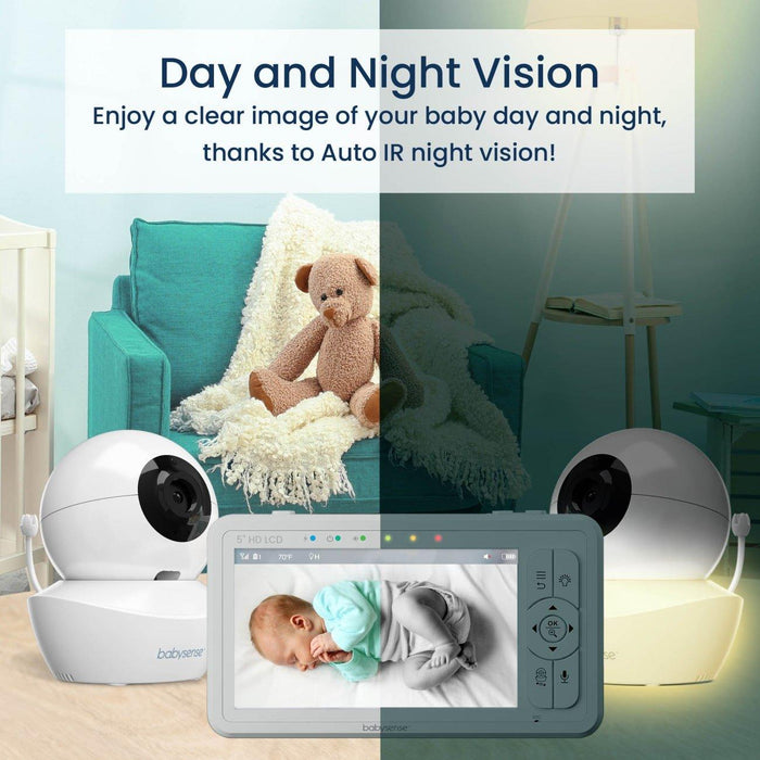 Babysense HD S2: Video Baby Monitor with 2 Cameras, Non Wifi, Split Screen & Night Light Machine Video Monitor Babysense