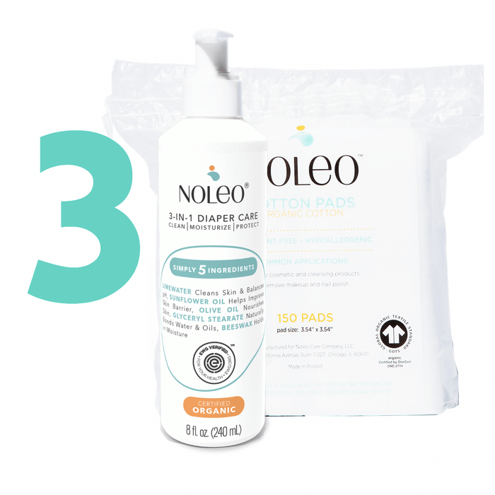 NOLEO DUO: 3-in-1 Diaper Rash Cream & Large Cotton Pads 3 Pack Diaper Rash Treatment Cream > Baby Wipes > Liniment > Organic Baby Wipes > Baby Lotion > Cloth Diaper Safe Rash Cream M4A