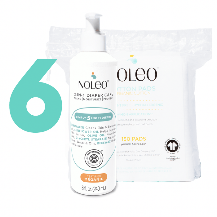 NOLEO DUO: 3-in-1 Diaper Rash Cream & Large Cotton Pads 6 Pack Diaper Rash Treatment Cream > Baby Wipes > Liniment > Organic Baby Wipes > Baby Lotion > Cloth Diaper Safe Rash Cream M4A