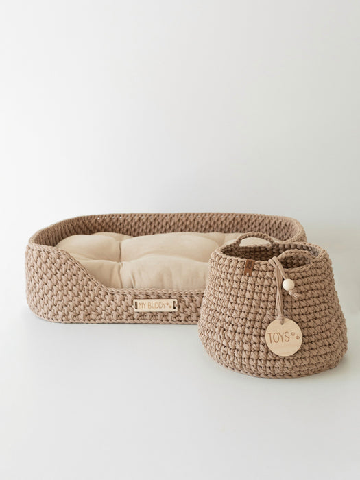 Personalized Cotton Pet Bed Beige Pet Bed + Toy Basket Pet Bed Anzy Home