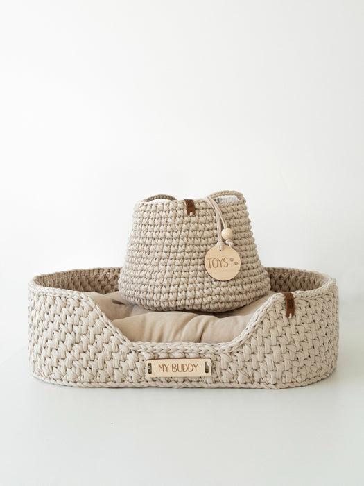 Personalized Cotton Pet Bed Ecru Pet Bed + Toy Basket Pet Bed Anzy Home
