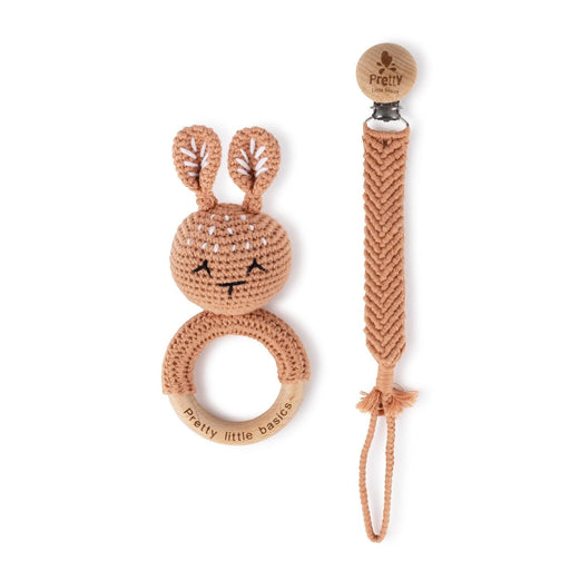 PRETTY LITTLE BASICS CROCHET RATTLE AND PACIFIER CLIP SET
