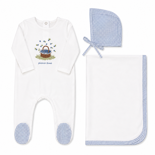 Picnic Basket Layette Set Blue Tricot Bebe