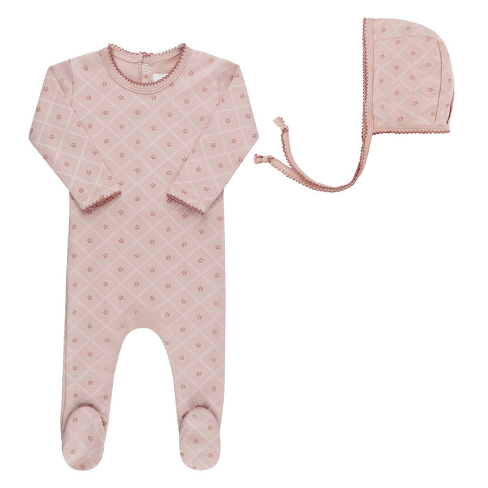 AURORA DIAMOND PRINT COLLECTION - FOOTIE + BONNET PINK CLOTHING AURORA