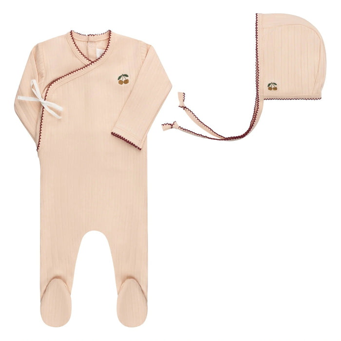 AURORA EMBROIDERED CHERRY COLLECTION - FOOTIE + BONNET PINK FOOTIE + BONNET AURORA