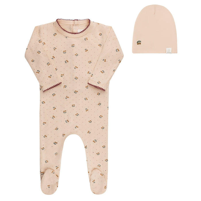 AURORA CHERRY PRINT COLLECTION - FOOTIE + BEANIE PINK CLOTHING AURORA