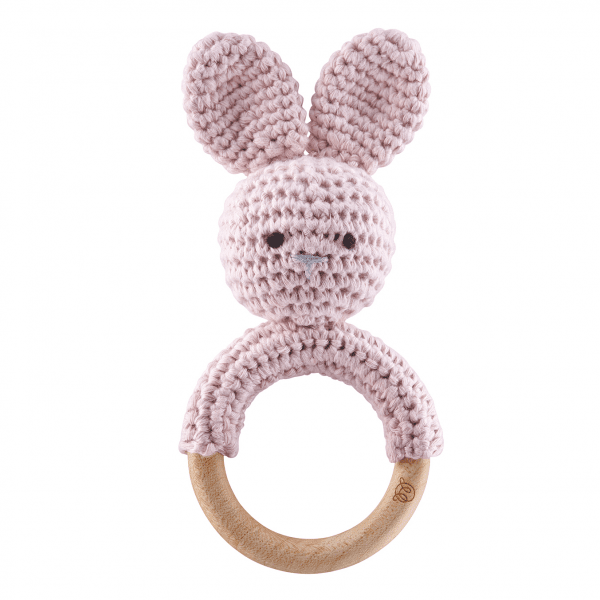 RATTLE TEETHER BUNNY DUSTY PINK