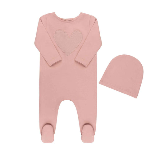 Ribbed Heart Footie & Hat Dusty Pink Tricot Bebe
