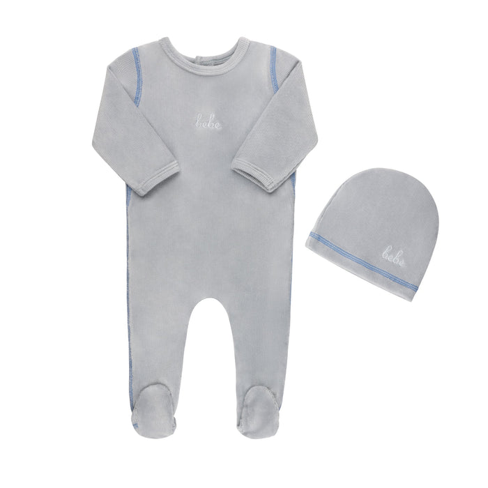 Ribbed Velour Bebe Footie & Hat